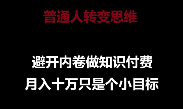 普通人转变思维，避开内卷做知识付费，月入十万只是一个小目标【揭秘】-赚金金-技能学习分享