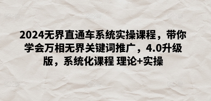 2024无界直通车系统实操课程，带你学会万相无界关键词推广，4.0升级版，系统化课程 理论+实操-赚金金-技能学习分享