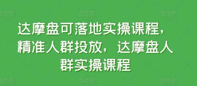 达摩盘可落地实操课程，精准人群投放，达摩盘人群实操课程-赚金金-技能学习分享