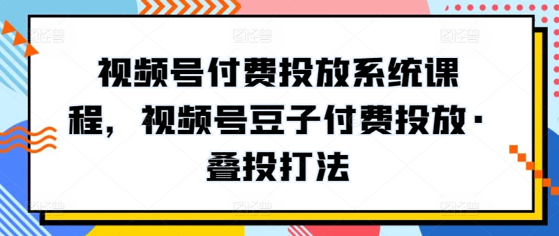 视频号付费投放系统课程，视频号豆子付费投放·叠投打法-赚金金-技能学习分享