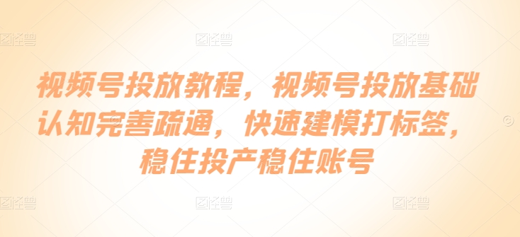 视频号投放教程，​视频号投放基础认知完善疏通，快速建模打标签，稳住投产稳住账号-赚金金-技能学习分享
