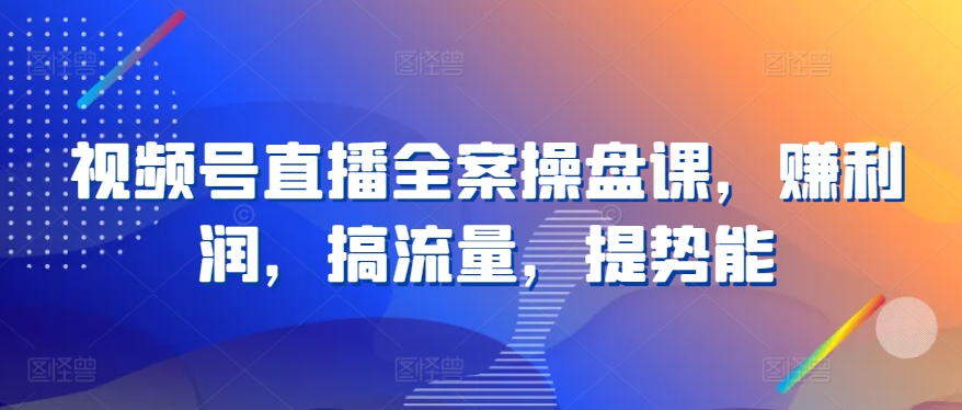 视频号直播全案操盘课,赚利润,搞流量,提势能-赚金金-技能学习分享
