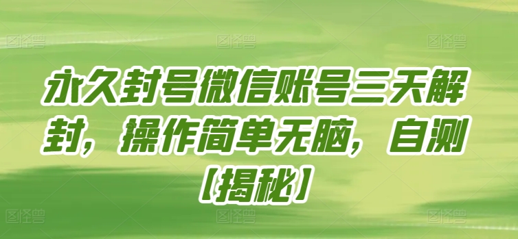永久封号微信账号三天解封，操作简单无脑，自测【揭秘】-赚金金-技能学习分享