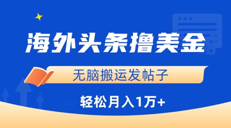 海外头条撸美金，无脑搬运发帖子，月入1万+，小白轻松掌握【揭秘】-赚金金-技能学习分享