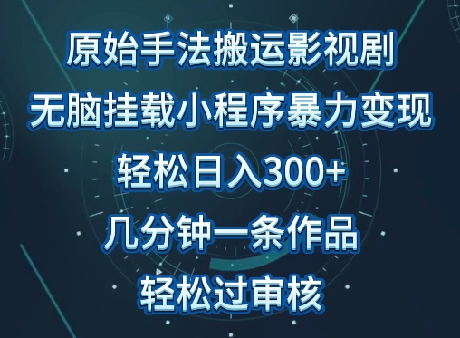 原始手法影视搬运，无脑搬运影视剧，单日收入300+，操作简单，几分钟生成一条视频，轻松过审核【揭秘】-赚金金-技能学习分享