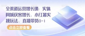 全渠道运营增长课：实体同城获客增长、小红薯实操玩法、直播带货0-1-赚金金-技能学习分享