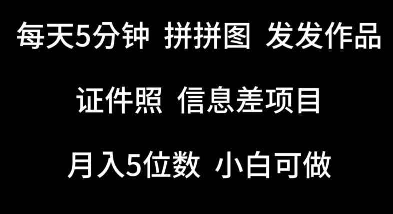 每天5分钟，拼拼图发发作品，证件照信息差项目，小白可做【揭秘】-赚金金-技能学习分享