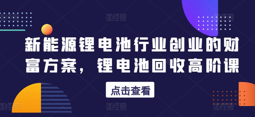 新能源锂电池行业创业的财富方案，锂电池回收高阶课-赚金金-技能学习分享
