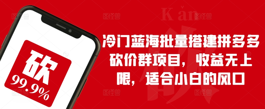 冷门蓝海批量搭建拼多多砍价群项目，收益无上限，适合小白的风口【揭秘】-赚金金-技能学习分享