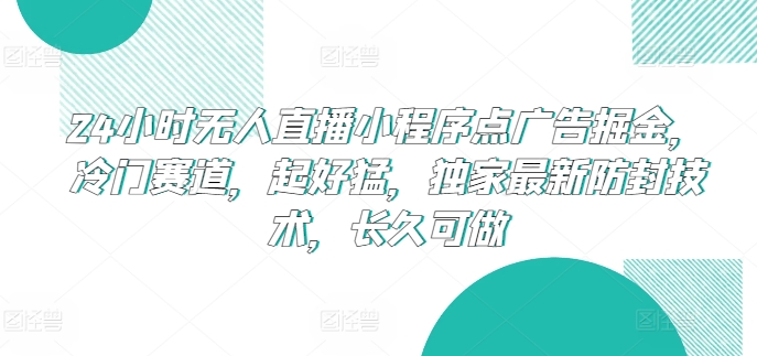 24小时无人直播小程序点广告掘金，冷门赛道，起好猛，独家最新防封技术，长久可做【揭秘】-赚金金-技能学习分享