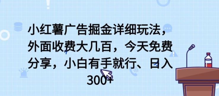 小红薯广告掘金详细玩法，外面收费大几百，小白有手就行，日入300+【揭秘】-赚金金-技能学习分享
