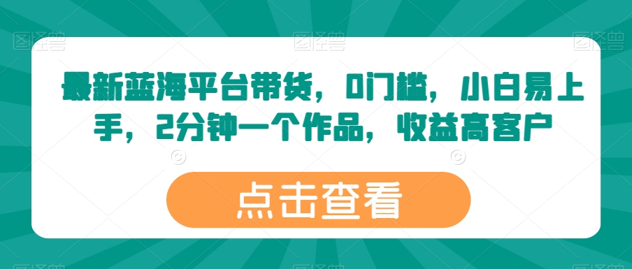 最新蓝海平台带货，0门槛，小白易上手，2分钟一个作品，收益高【揭秘】-赚金金-技能学习分享