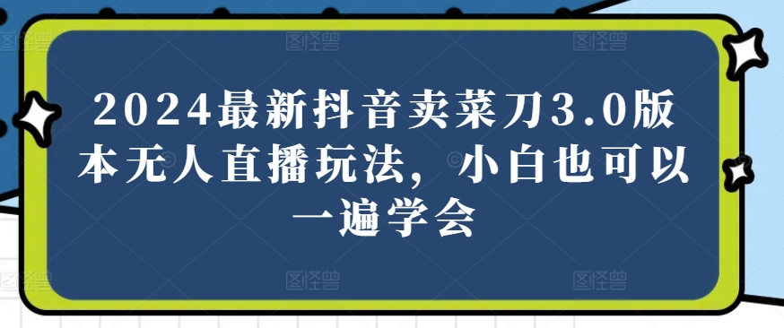 2024最新抖音卖菜刀3.0版本无人直播玩法，小白也可以一遍学会【揭秘】-赚金金-技能学习分享