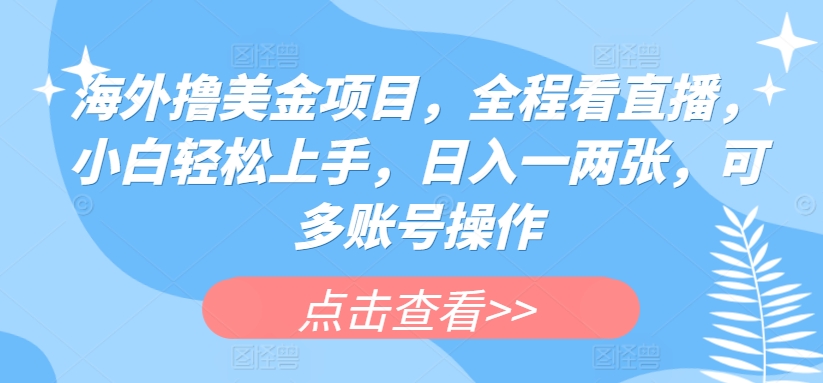 海外撸美金项目，全程看直播，小白轻松上手，日入一两张，可多账号操作【揭秘】-赚金金-技能学习分享