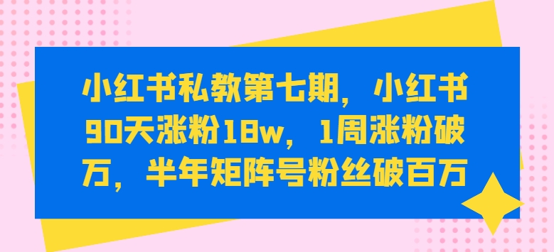 小红书私教第七期，小红书90天涨粉18w，1周涨粉破万，半年矩阵号粉丝破百万-赚金金-技能学习分享