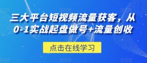 三大平台短视频流量获客，从0-1实战起盘做号+流量创收-赚金金-技能学习分享