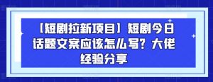 【短剧拉新项目】短剧今日话题文案应该怎么写？大佬经验分享-赚金金-技能学习分享