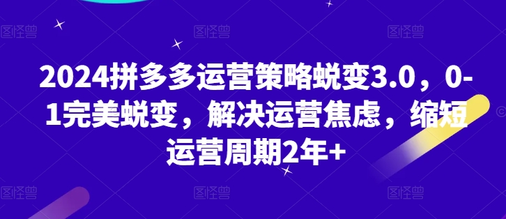 2024拼多多运营策略蜕变3.0，0-1完美蜕变，解决运营焦虑，缩短运营周期2年+-赚金金-技能学习分享