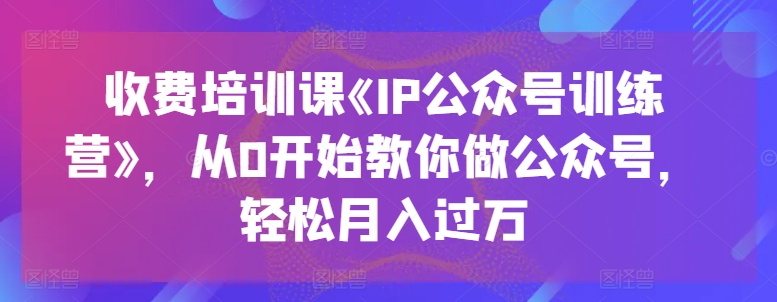 收费培训课《IP公众号训练营》，从0开始教你做公众号，轻松月入过万-赚金金-技能学习分享