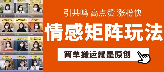简单搬运，情感矩阵玩法，涨粉速度快，可带货，可起号【揭秘】-赚金金-技能学习分享