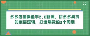 多多店铺操盘手2.0新课,拼多多卖货的底层逻辑,打造爆款的3个周期-赚金金-技能学习分享