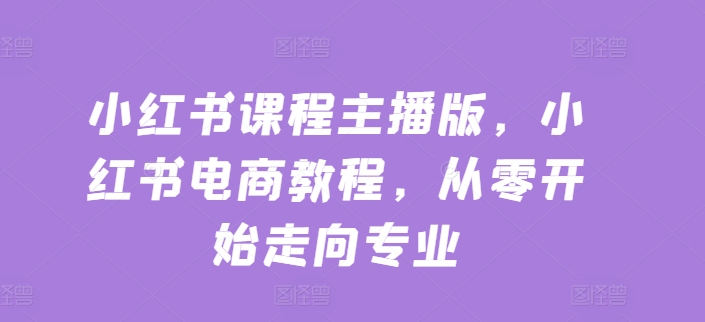 小红书课程主播版，小红书电商教程，从零开始走向专业-赚金金-技能学习分享