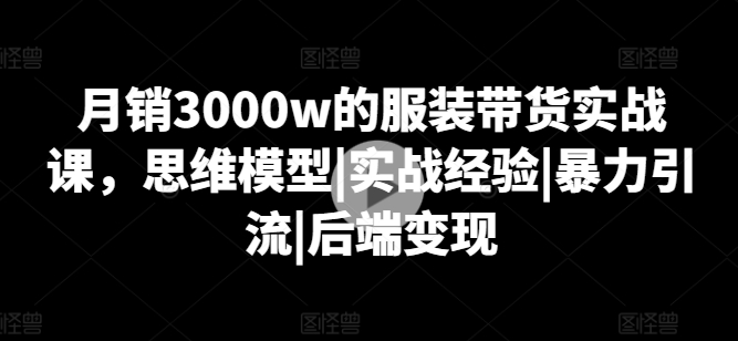月销3000w的服装带货实战课，思维模型|实战经验|暴力引流|后端变现-赚金金-技能学习分享