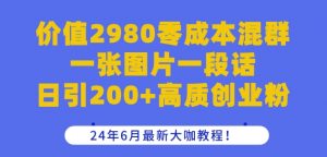 价值2980零成本混群一张图片一段话日引200+高质创业粉,24年6月最新大咖教程【揭秘】-赚金金-技能学习分享