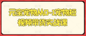元宝宠物从0~1宠物短视频带货实战课-赚金金-技能学习分享