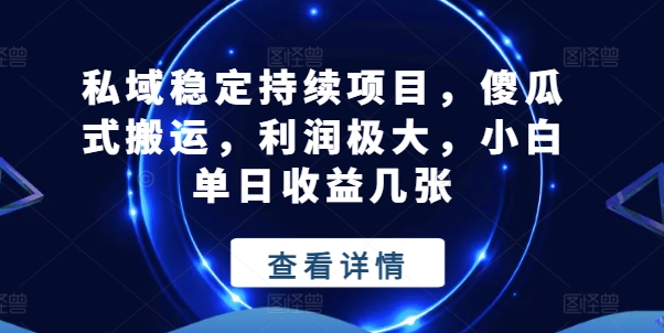 私域稳定持续项目，傻瓜式搬运，利润极大，小白单日收益几张【揭秘】-赚金金-技能学习分享