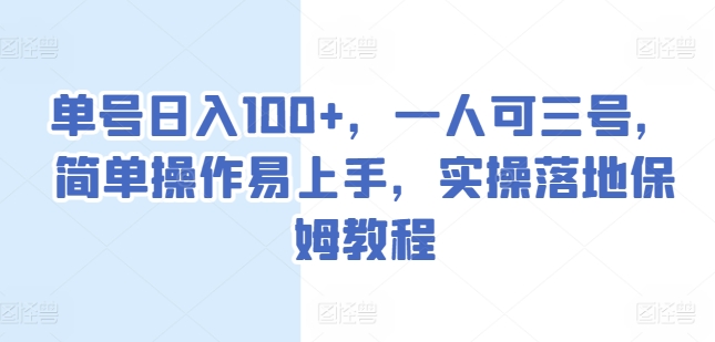 单号日入100+，一人可三号，简单操作易上手，实操落地保姆教程【揭秘】-赚金金-技能学习分享