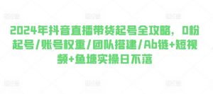 2024年抖音直播带货起号全攻略,0粉起号/账号权重/团队搭建/Ab链+短视频+鱼塘实操日不落-赚金金-技能学习分享