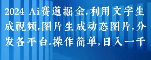 2024 Ai赛道掘金,利用文字生成视频,图片生成动态图片,分发各平台,操作简单,日入1k【揭秘】-赚金金-技能学习分享