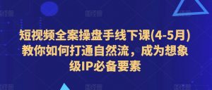 短视频全案操盘手线下课(4-5月)教你如何打通自然流,成为想象级IP必备要素-赚金金-技能学习分享