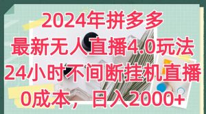 2024年拼多多最新无人直播4.0玩法,24小时不间断挂机直播,0成本,日入2k【揭秘】-赚金金-技能学习分享