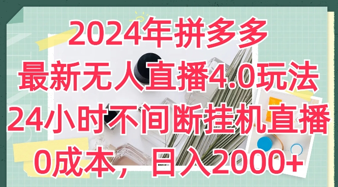 2024年拼多多最新无人直播4.0玩法，24小时不间断挂机直播，0成本，日入2k【揭秘】-赚金金-技能学习分享