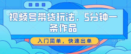 视频号带货玩法，5分钟一条作品，入门简单，快速出单【揭秘】-赚金金-技能学习分享