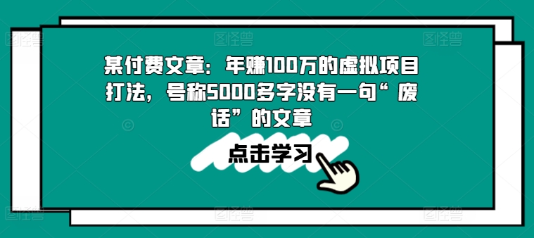 某付费文章：年赚100w的虚拟项目打法，号称5000多字没有一句“废话”的文章-赚金金-技能学习分享