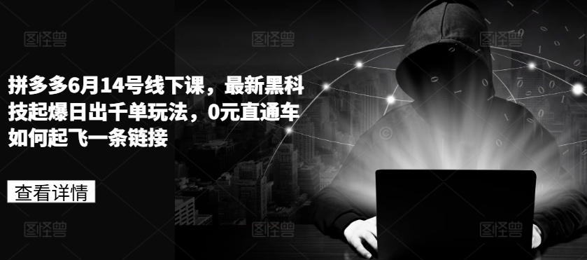 拼多多6月14号线下课，最新黑科技起爆日出千单玩法，0元直通车如何起飞一条链接-赚金金-技能学习分享