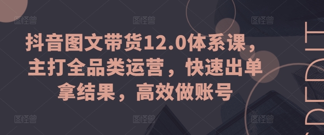 抖音图文带货12.0体系课，主打全品类运营，快速出单拿结果，高效做账号-赚金金-技能学习分享