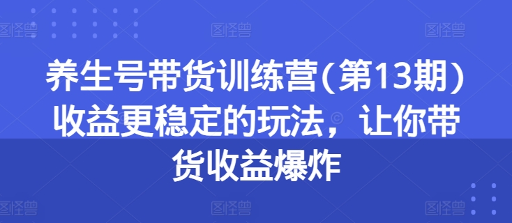 养生号带货训练营(第13期)收益更稳定的玩法，让你带货收益爆炸-赚金金-技能学习分享
