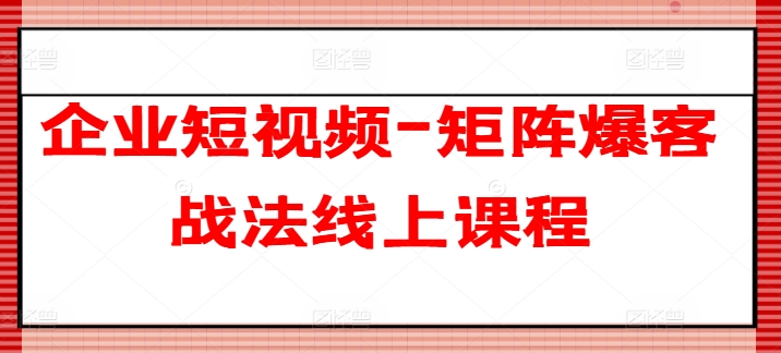 企业短视频-矩阵爆客战法线上课程-赚金金-技能学习分享