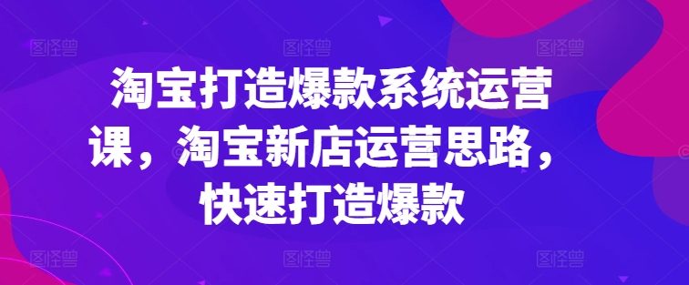 淘宝打造爆款系统运营课，淘宝新店运营思路，快速打造爆款-赚金金-技能学习分享