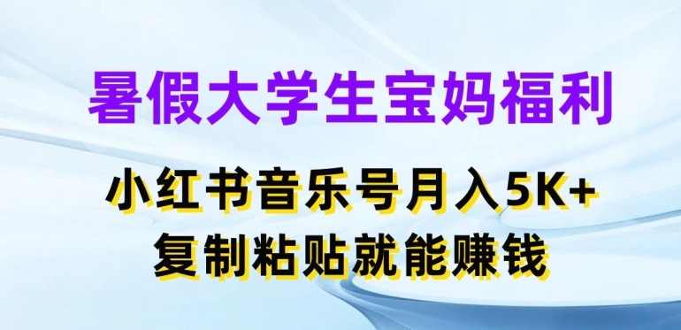 暑假大学生宝妈福利，小红书音乐号月入5000+，复制粘贴就能赚钱【揭秘】-赚金金-技能学习分享