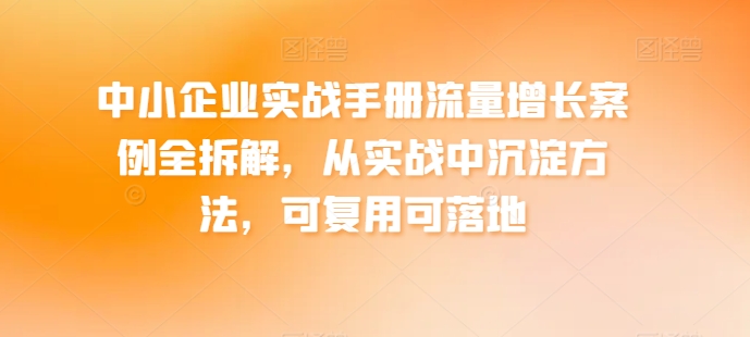 中小企业实战手册流量增长案例全拆解，从实战中沉淀方法，可复用可落地-赚金金-技能学习分享