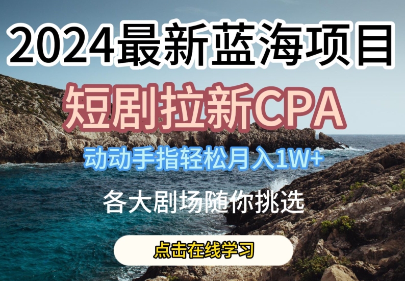 2024最新蓝海项日,短剧拉新CPA,动动手指轻松月入1W,全各大剧场随你挑选【揭秘】-赚金金-技能学习分享
