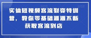 实体短视频客流裂变特训营，教你零基础源源不断获取客流到店-赚金金-技能学习分享