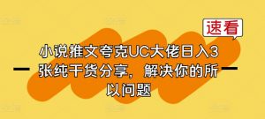 小说推文夸克UC大佬日入3张纯干货分享,解决你的所以问题-赚金金-技能学习分享