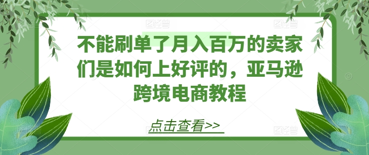 不能刷单了月入百万的卖家们是如何上好评的,亚马逊跨境电商教程-赚金金-技能学习分享