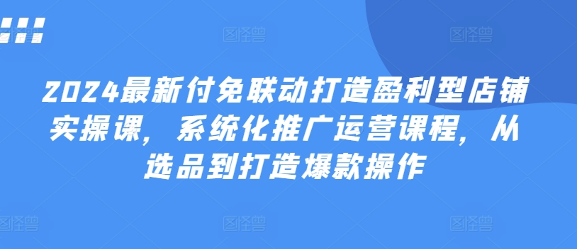 2024最新付免联动打造盈利型店铺实操课，​系统化推广运营课程，从选品到打造爆款操作-赚金金-技能学习分享